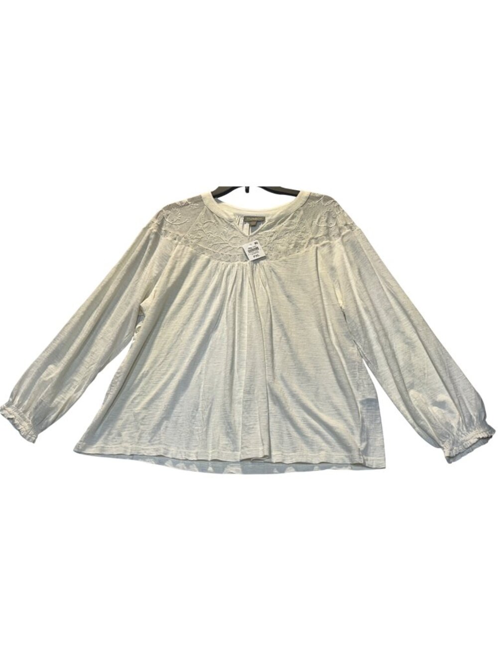 Style & Co Womens PXL Mesh Knit Top With Lace Detail Long Sleeves Neo Natura
